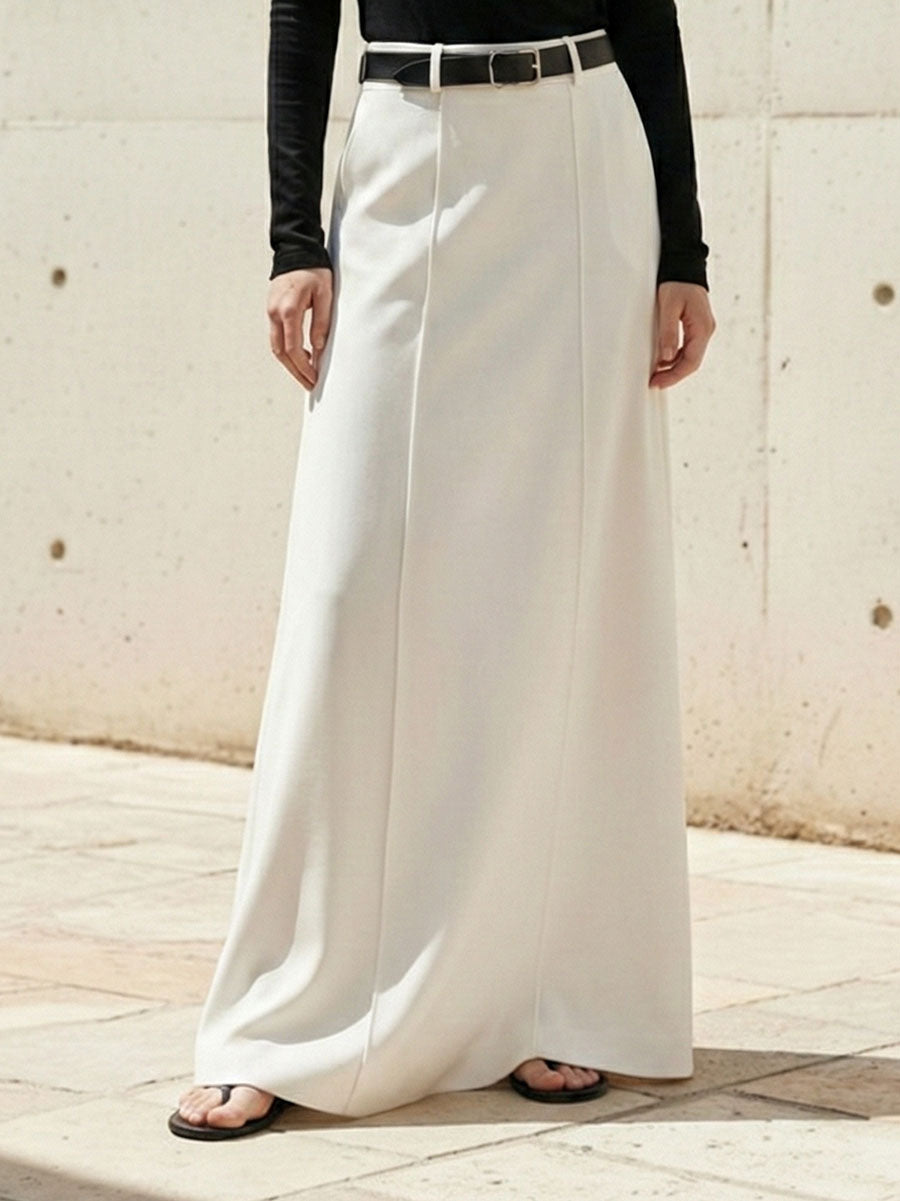 A-line maxi skirt with seam details and a belt