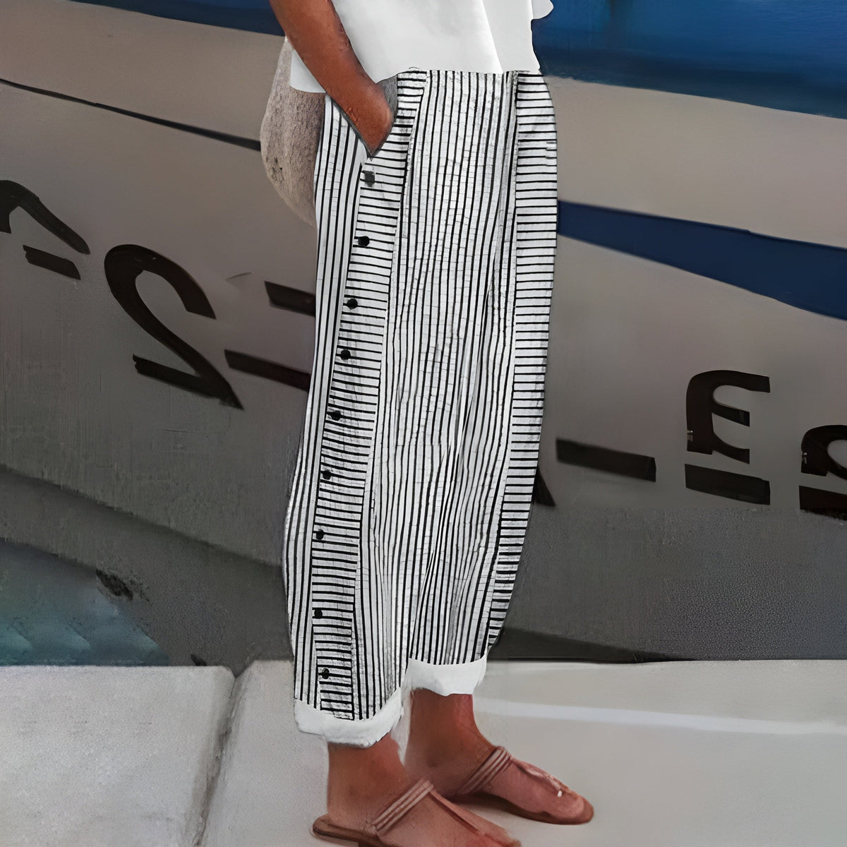 Striped Pants with Pockets and Buttons