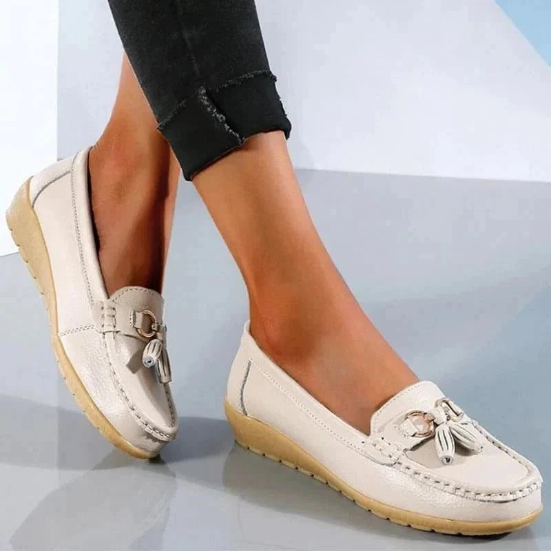 Suede slip-on decorative round-toe textured loafers