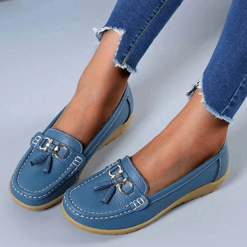 Suede slip-on decorative round-toe textured loafers