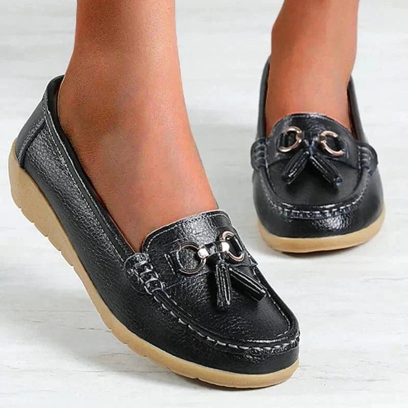 Suede slip-on decorative round-toe textured loafers