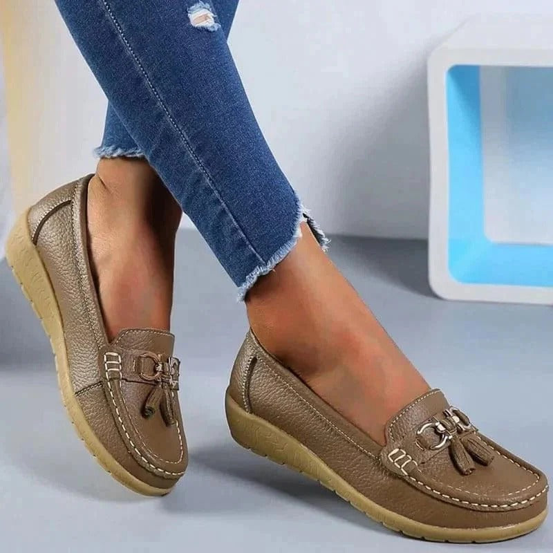 Suede slip-on decorative round-toe textured loafers