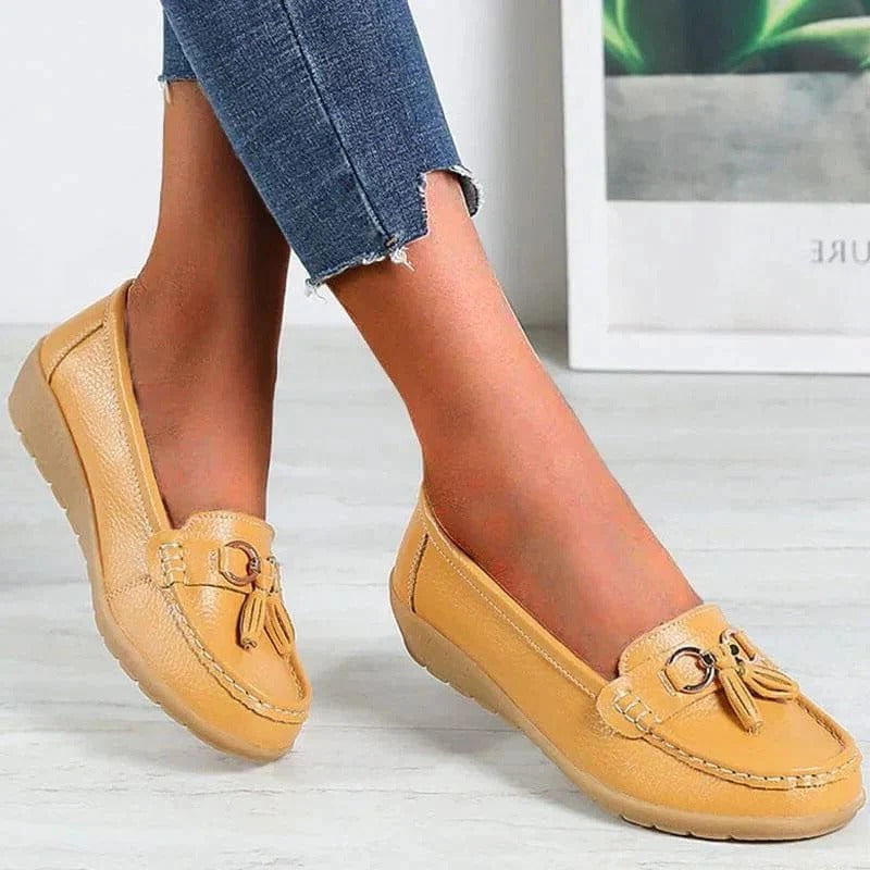 Suede slip-on decorative round-toe textured loafers