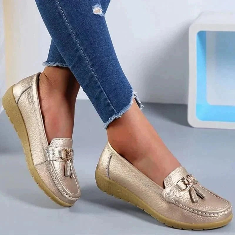 Suede slip-on decorative round-toe textured loafers