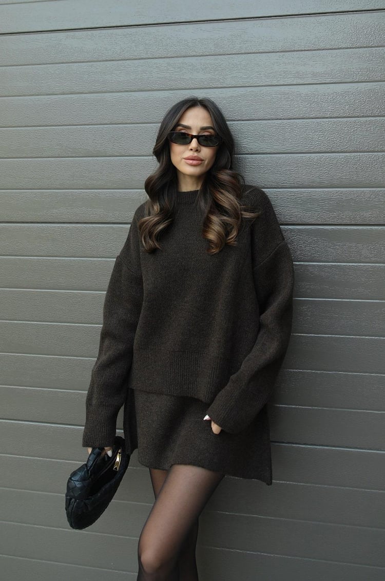 Sweter Oversize i Spódnica Mini Zestaw dla Kobiet