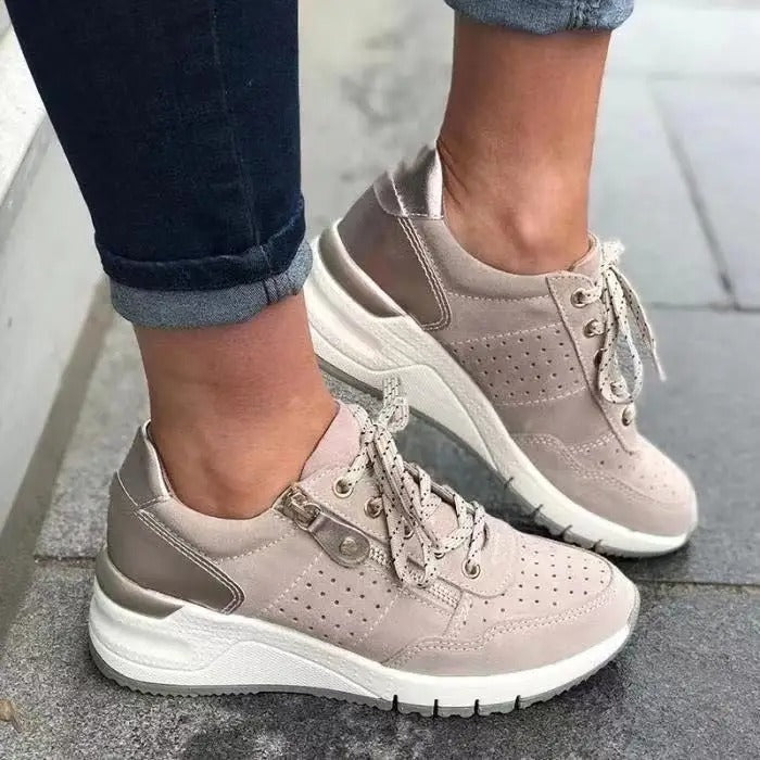 Damskie Ortopedyczne Sneakersy na Koturnie z Zamkiem i Sznurowaniem