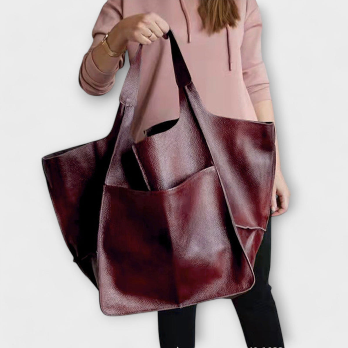 Loose Oversized Structured Stitched Foldover Bag with Pockets