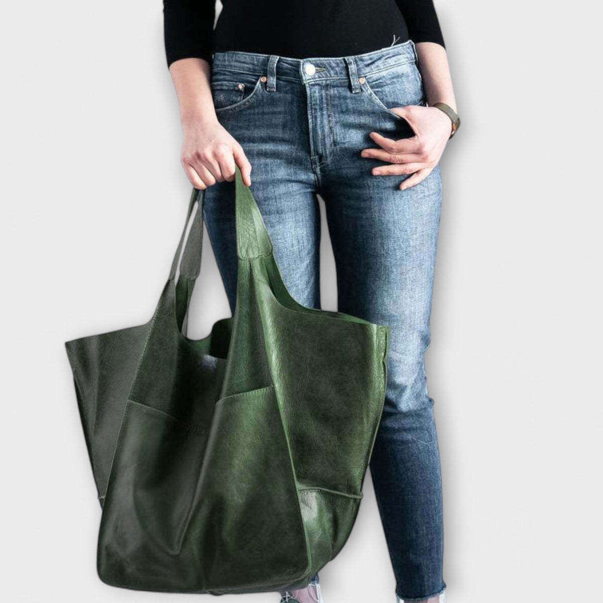 Loose Oversized Structured Stitched Foldover Bag with Pockets