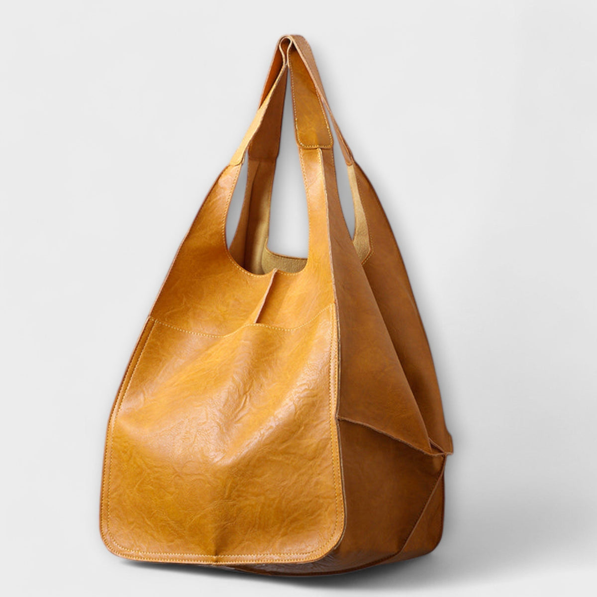 Loose Oversized Structured Stitched Foldover Bag with Pockets