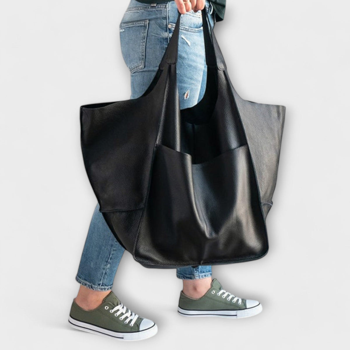 Loose Oversized Structured Stitched Foldover Bag with Pockets