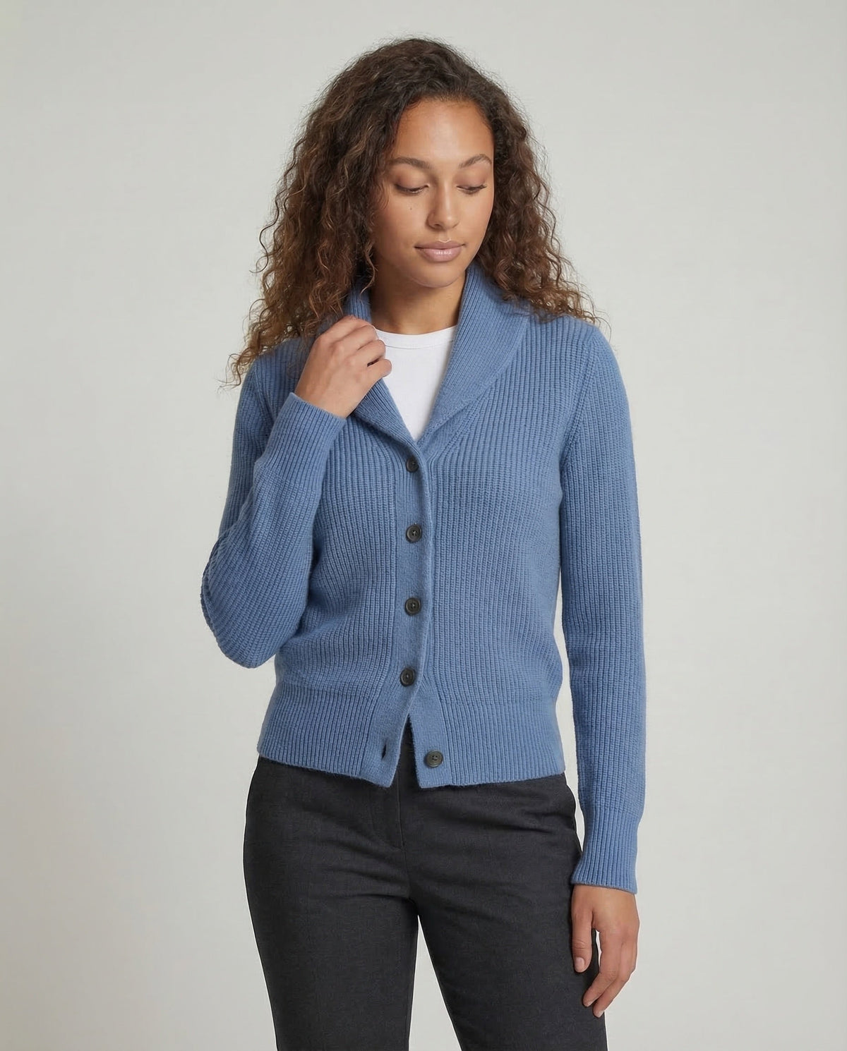 Sweater with a Ribbed Collar and Buttons