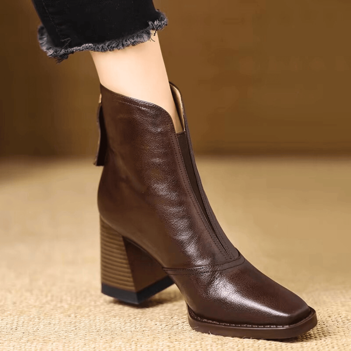 Pointed-Toe Block-Heel Ankle Boots