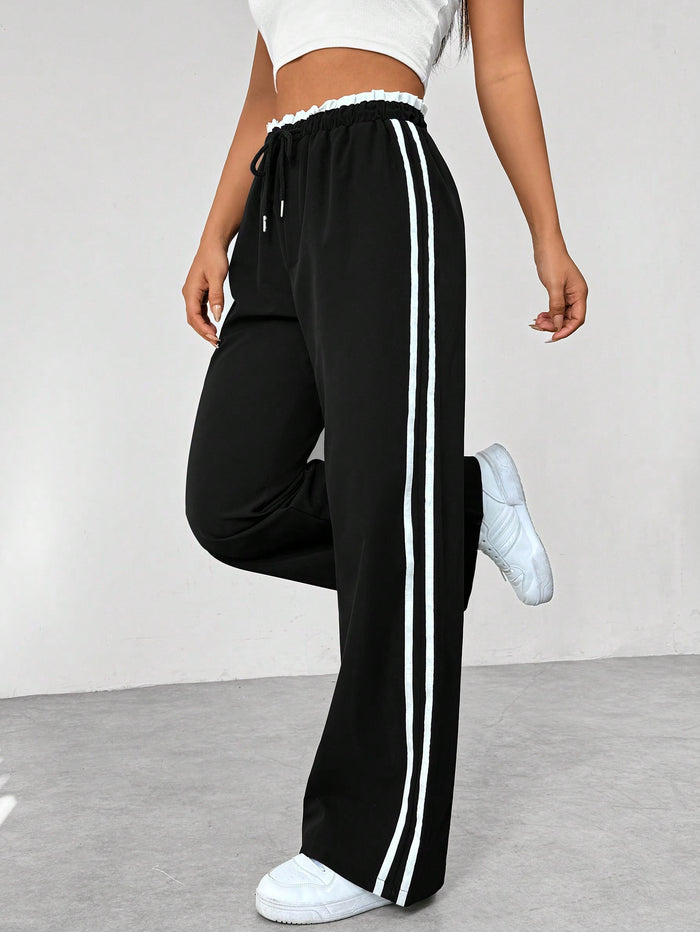 Drawstring Pants with Side Stripes