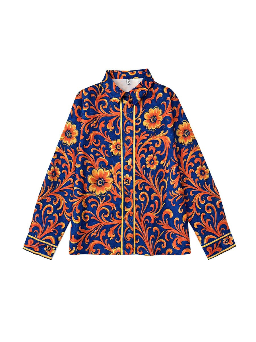 Button-front blouse with a floral pattern