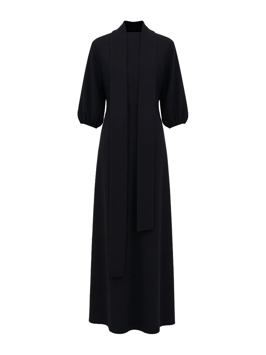 Sukienka z Mock Neck, Bufiastymi Rękawami i Rozcięciem