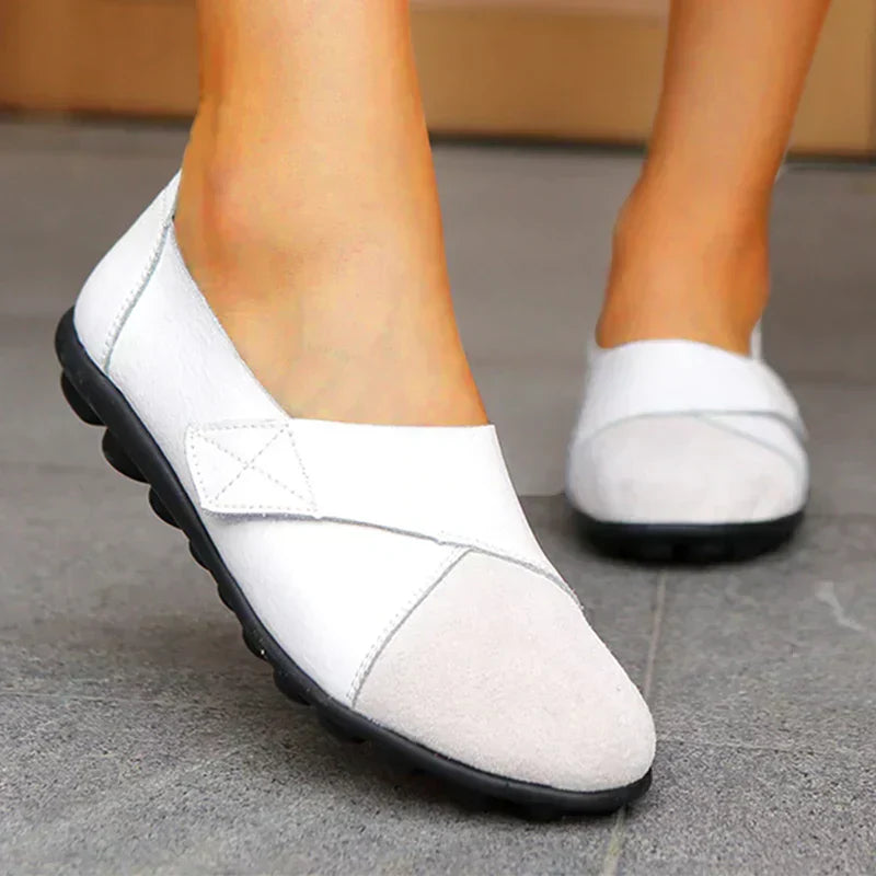 Stitched-panel round-toe slip-on flats