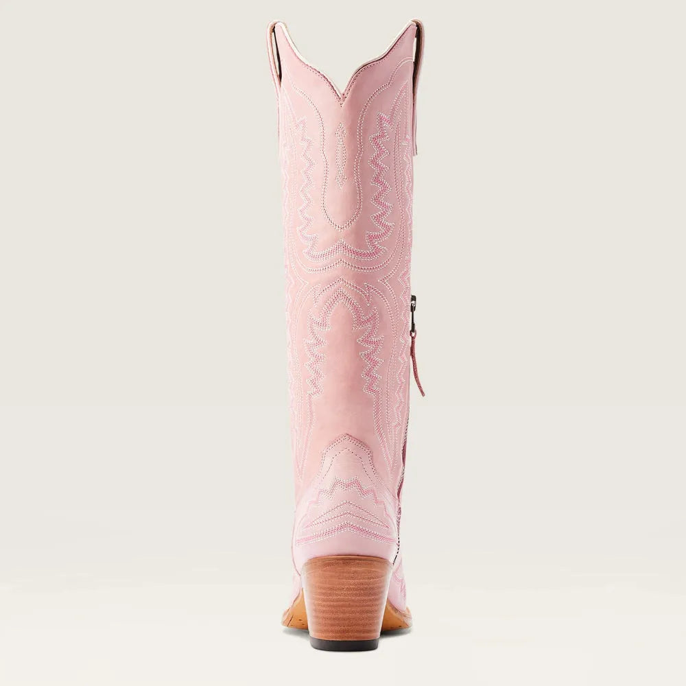 Patterned zip-up stacked pointed-toe tall boots
