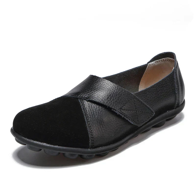 Stitched-panel round-toe slip-on flats