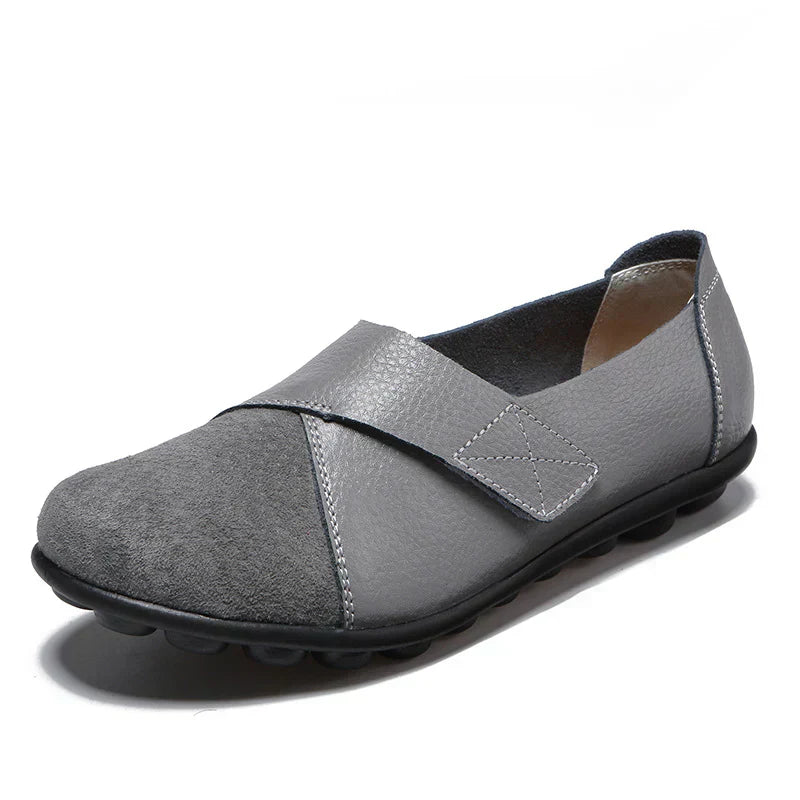 Stitched-panel round-toe slip-on flats