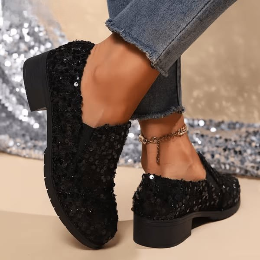 Shiny Round-Toe Low-Heel Loafers