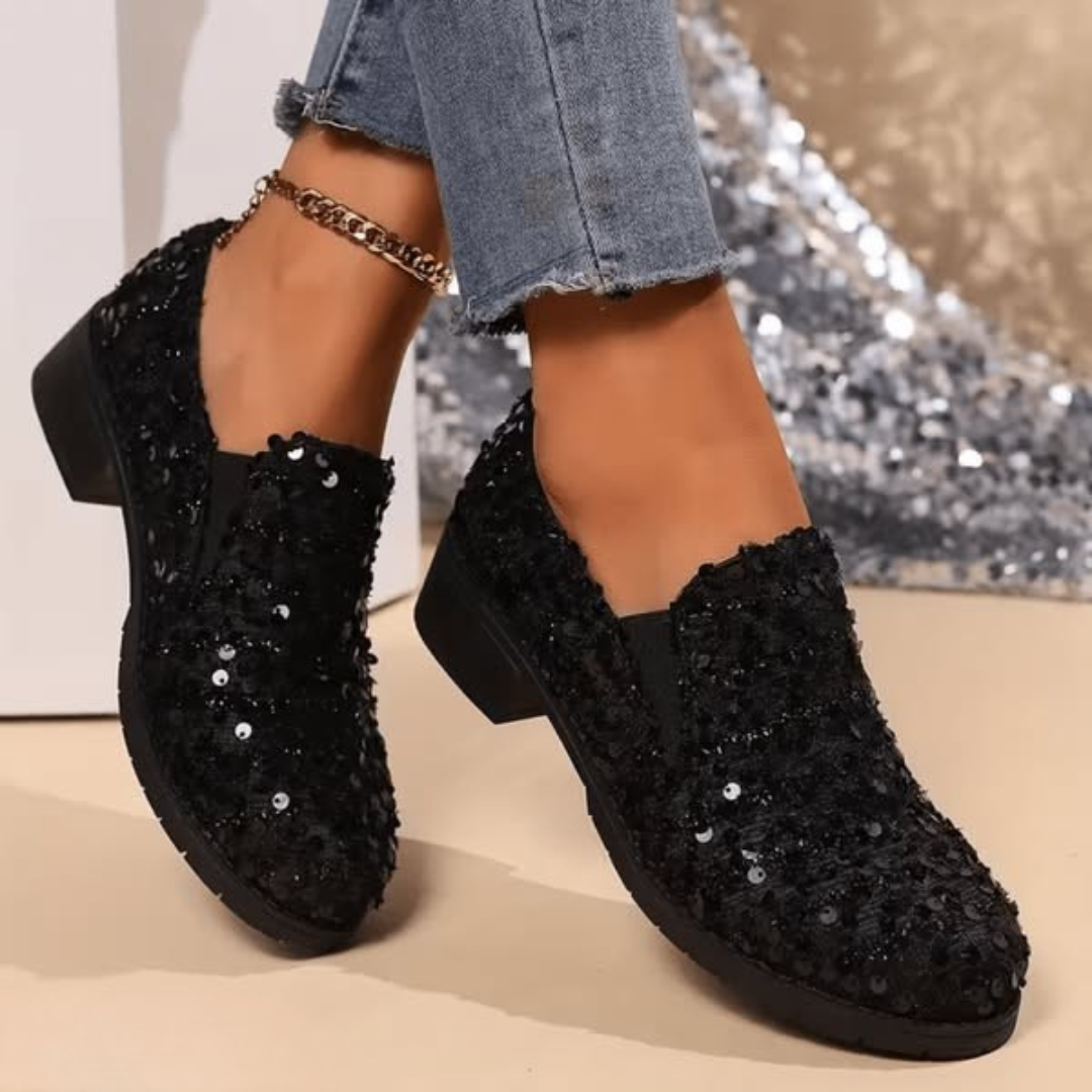 Shiny Round-Toe Low-Heel Loafers