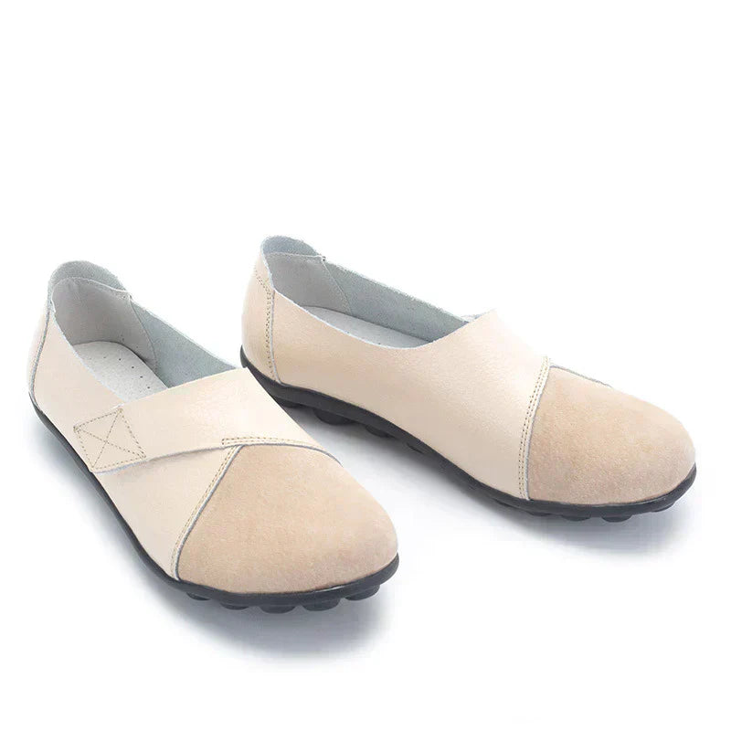 Stitched-panel round-toe slip-on flats