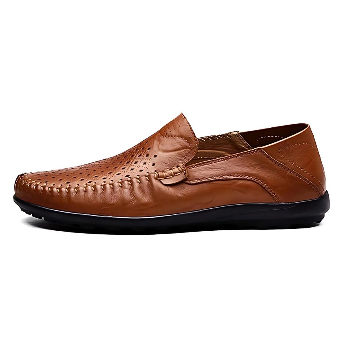 Perforated stitched panel low-profile flat loafers