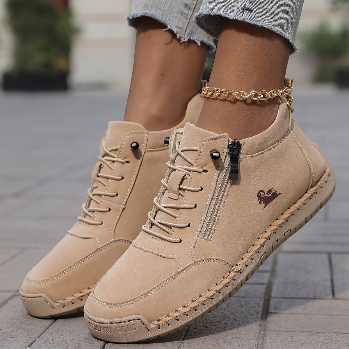 Sznurowane Sneakersy z Zamkiem Błyskawicznym