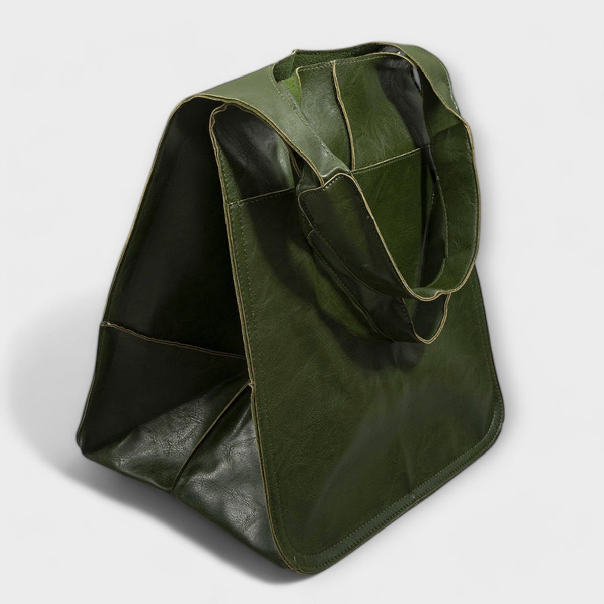 Loose Oversized Structured Stitched Foldover Bag with Pockets