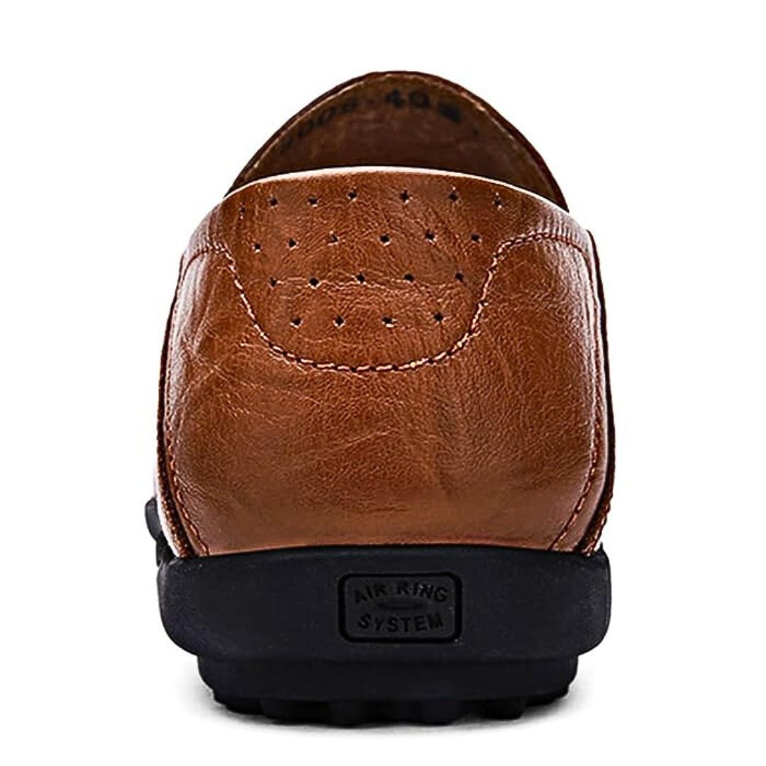 Perforated stitched panel low-profile flat loafers