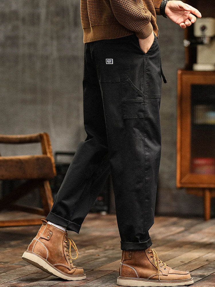 Loose Straight Trousers with Pockets and Seams