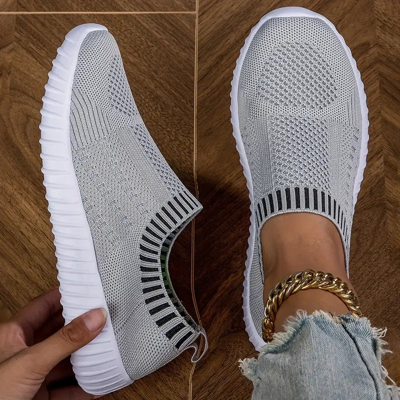 Slip-on shoes with round toes and textured ridged soles
