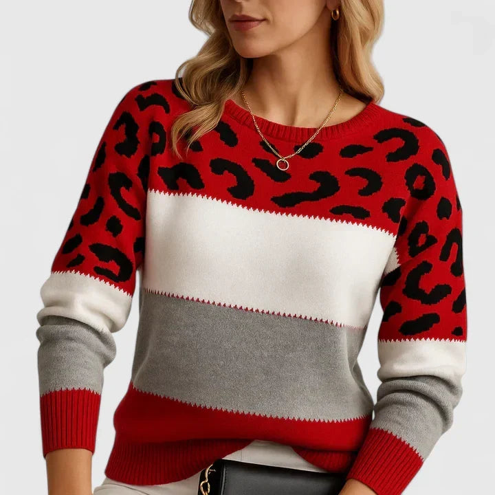 Sweter Damski w Panterkę z Długim Rękawem