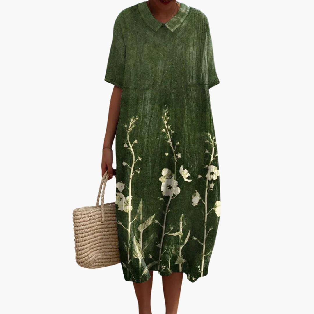 Floral loose oversized midi dress with a print