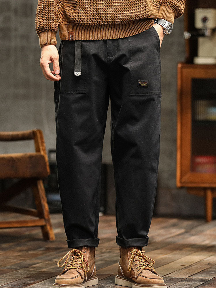 Loose Straight Trousers with Pockets and Seams