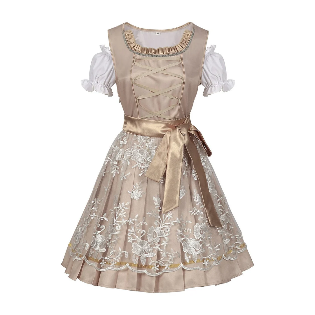 Sukienka Dirndl ze Sznurowaniem i Bufiastym Rękawem