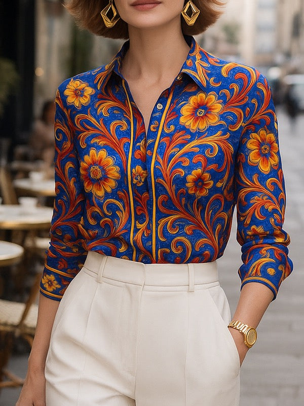 Button-front blouse with a floral pattern