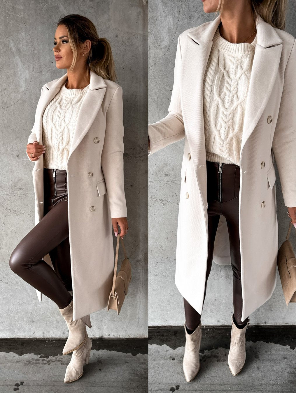 Long collared button-front coat