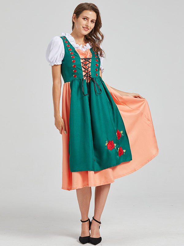 Sukienka Oktoberfest z Haftem Kwiatowym i Sznurowaniem