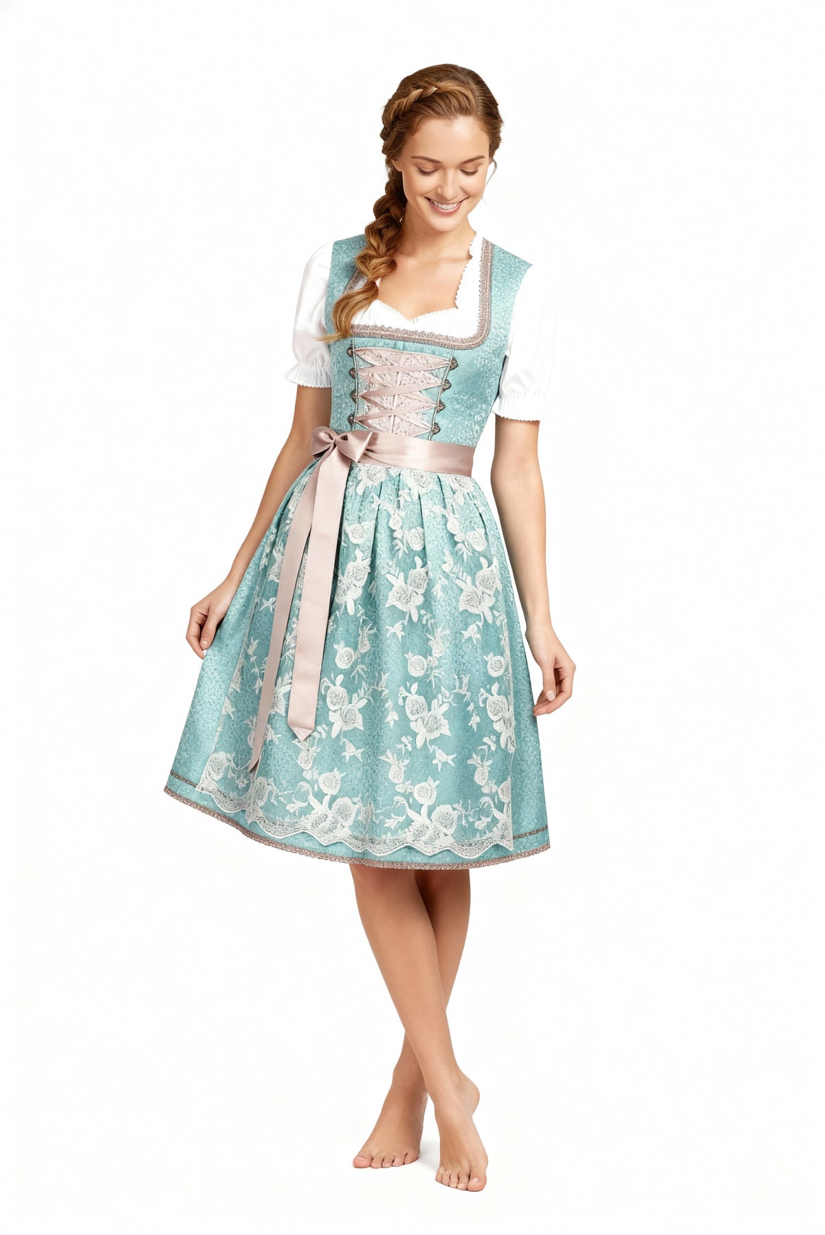 Sukienka Dirndl ze Sznurowanym Gorsetem, Fartuszkiem i Koronką