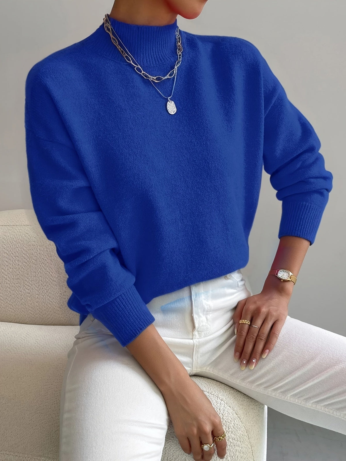 Golf, Długi Rękaw, Oversize, Sweter Dzianinowy dla Kobiet