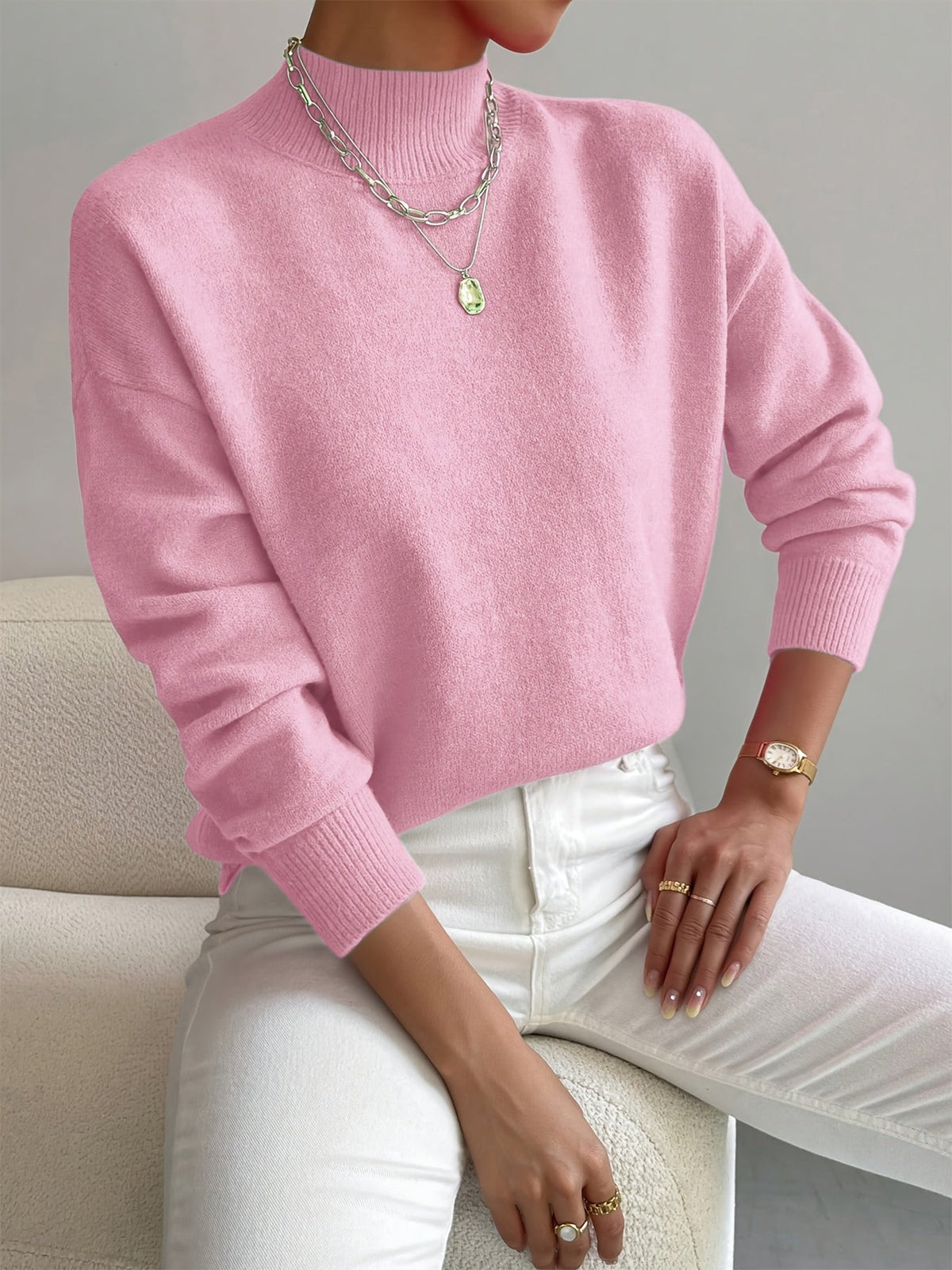 Golf, Długi Rękaw, Oversize, Sweter Dzianinowy dla Kobiet