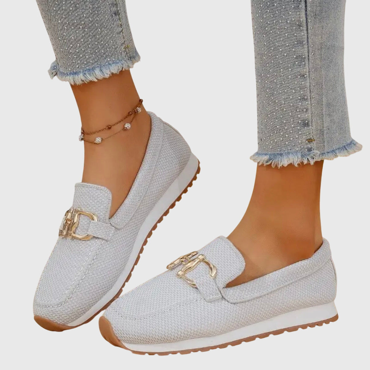 Niskie Obcasy Slip On Teksturowane Mokasyny