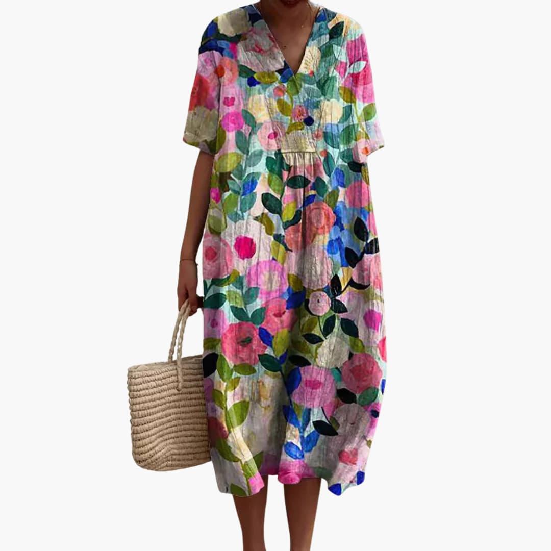 Floral loose oversized midi dress with a print