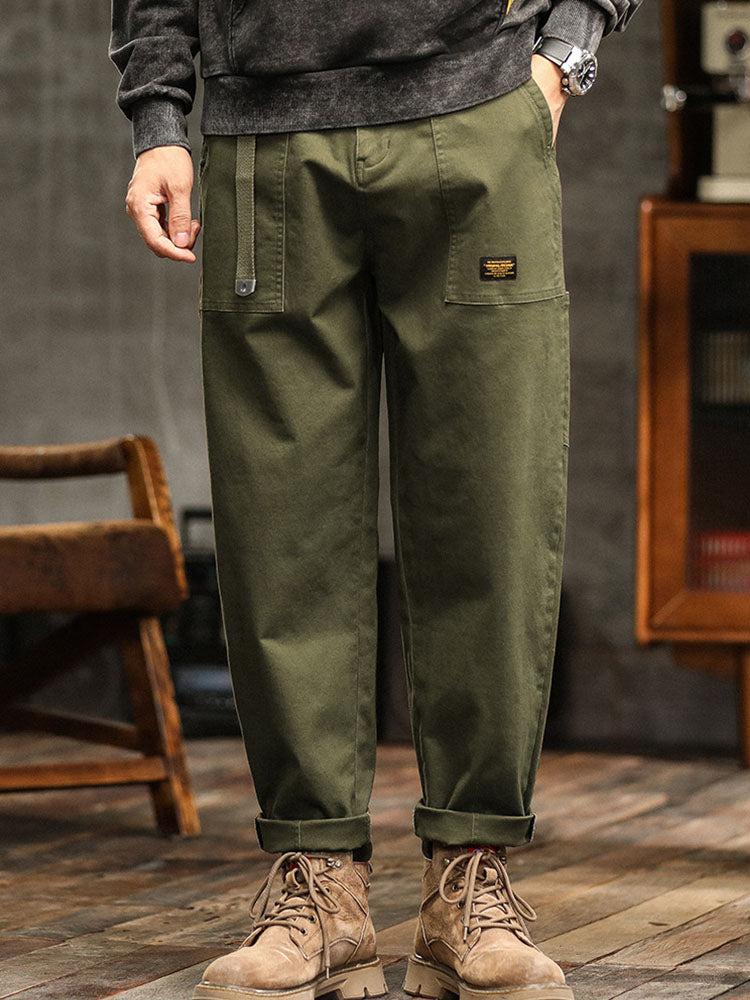 Loose Straight Trousers with Pockets and Seams