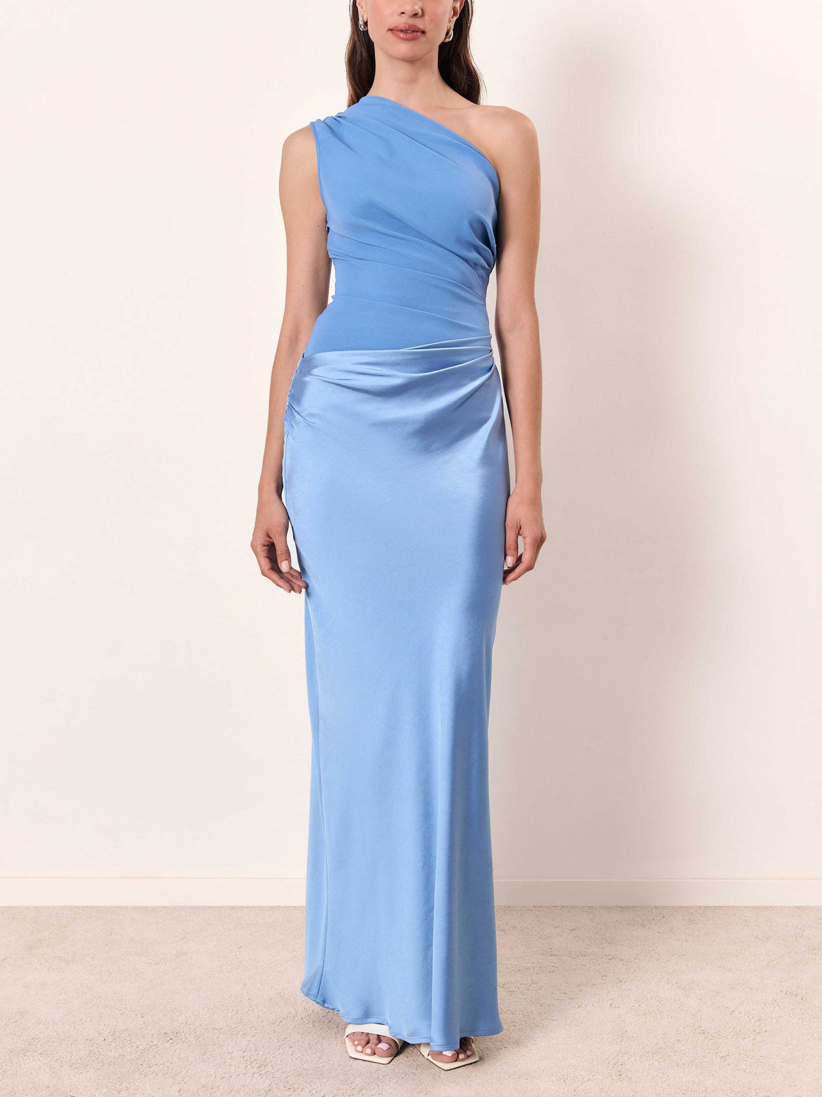 Sleeveless Maxi Dress with an Asymmetrical Neckline and Pleats