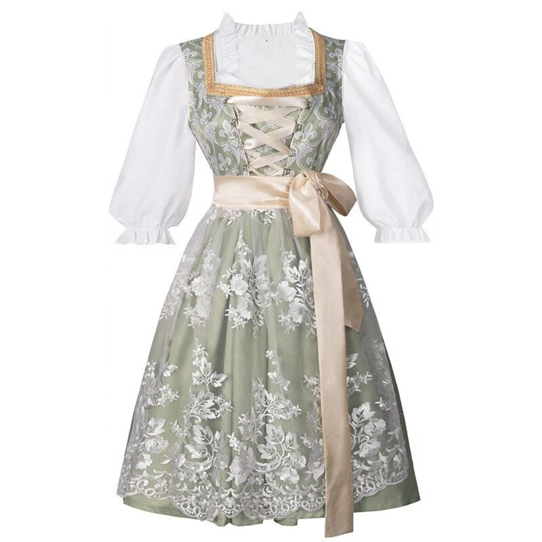 Sukienka Dirndl ze Sznurowaniem i Bufiastym Rękawem