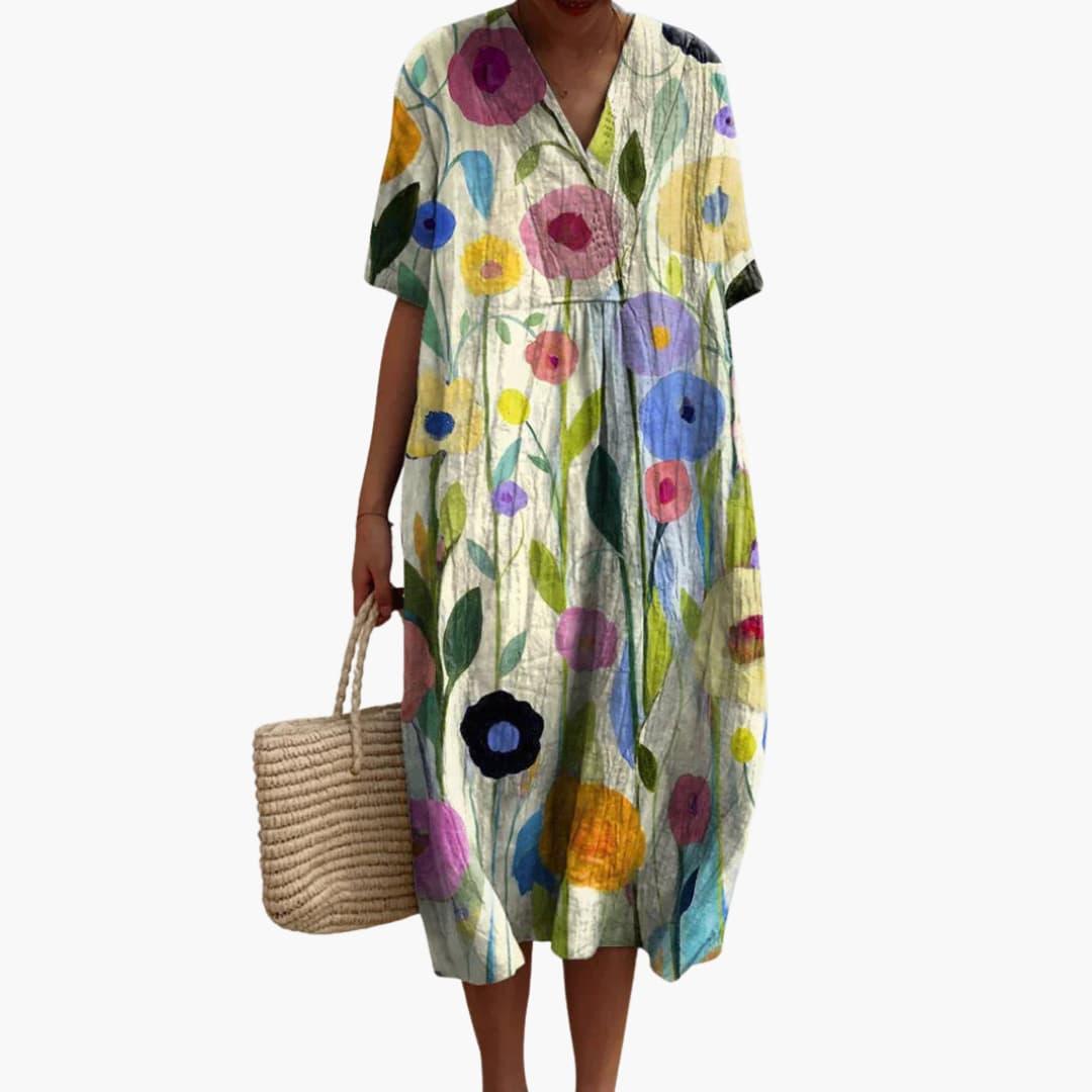 Floral loose oversized midi dress with a print