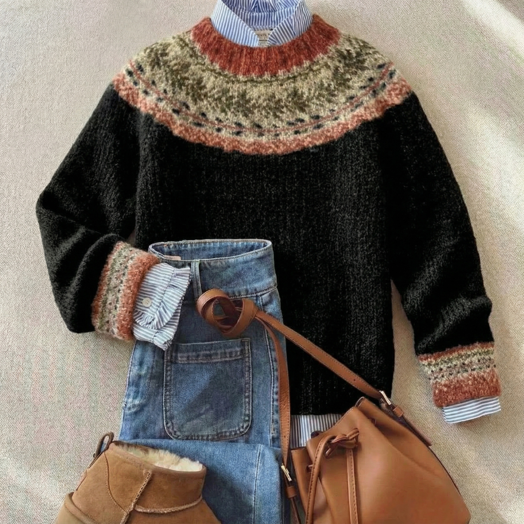 Sweter Damski Nordycki Wzór Fair Isle Oversize
