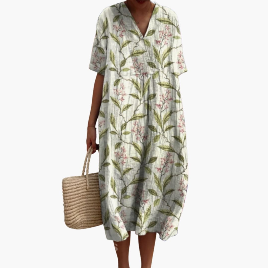 Floral loose oversized midi dress with a print